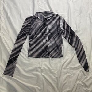 SHEIN mesh black, white, and grey button up long sleeve collared shirt
